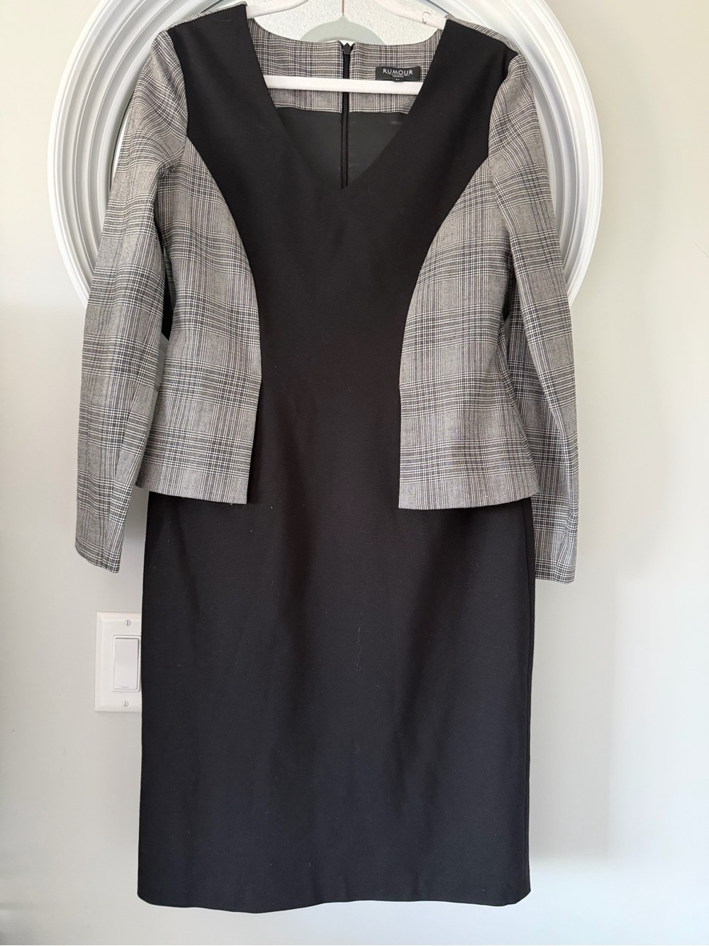 Rumour London Abigail Monochrome Peplum Dress Prince of Wales Check Sheath M L
